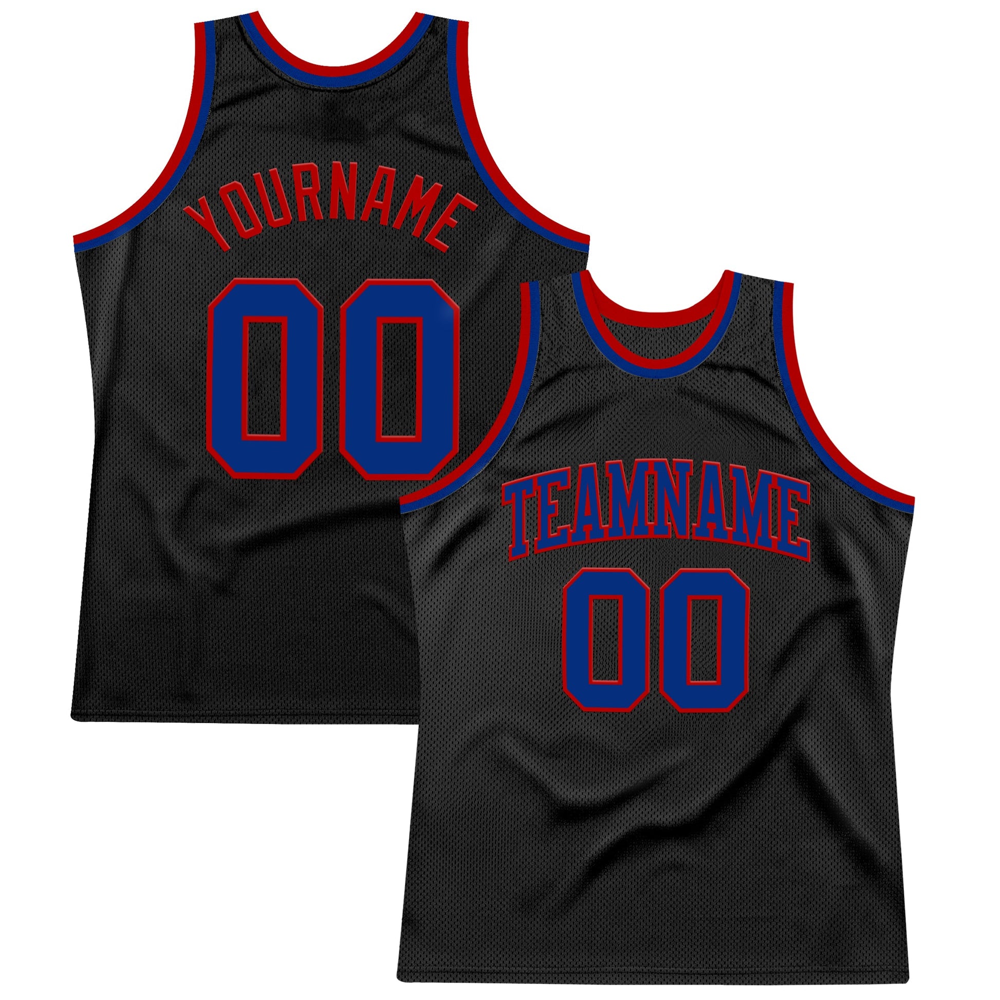 Custom Black Royal-Red Authentic Throwback Basketball Jersey - Main View