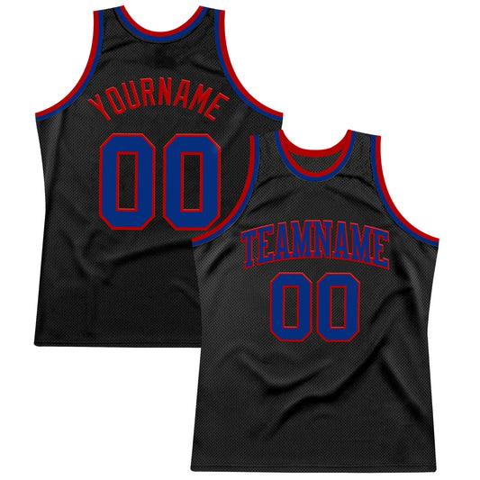 Custom Black Royal-Red Authentic Throwback Basketball Jersey - Main View