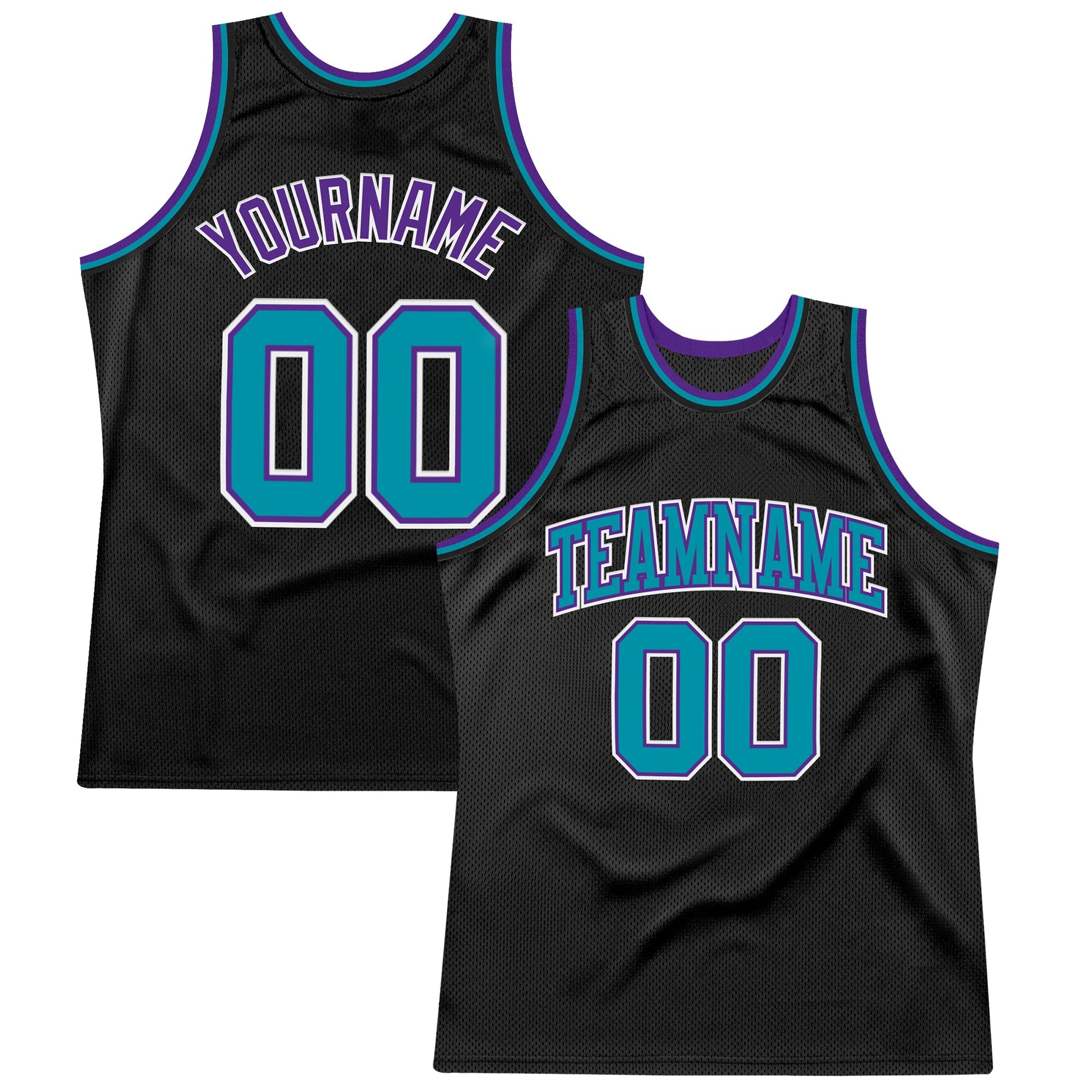 Custom Black Teal Purple-White Authentic Throwback Basketball Jersey - Main View