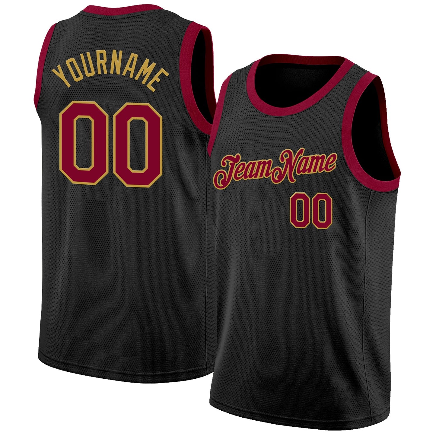 Custom Black Maroon-Old Gold Authentic Basketball Jersey - Main View