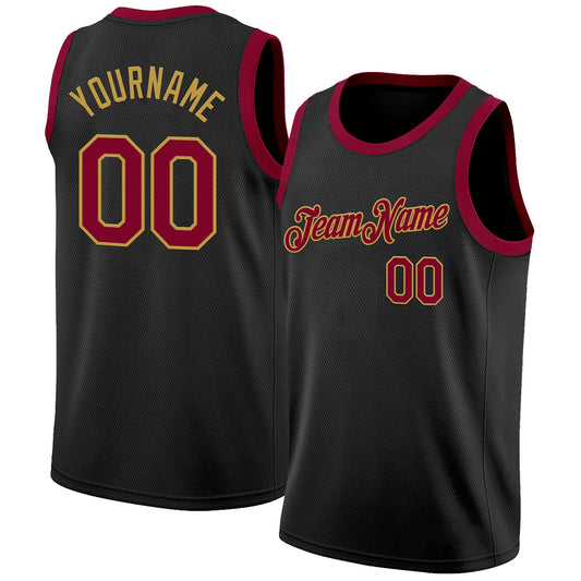 Custom Black Maroon-Old Gold Authentic Basketball Jersey - Main View