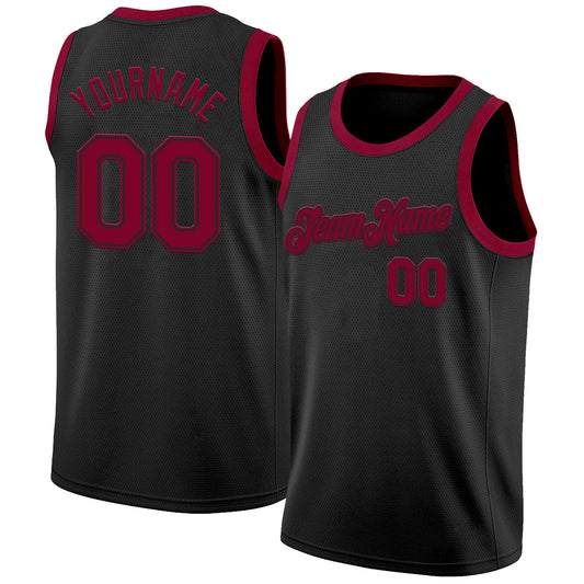 Custom Black Maroon Authentic Basketball Jersey - Main View