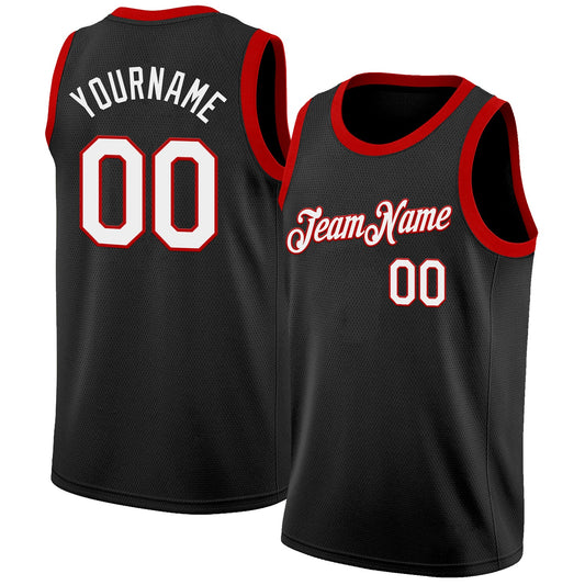 Custom Black White-Red Authentic Basketball Jersey - Main View