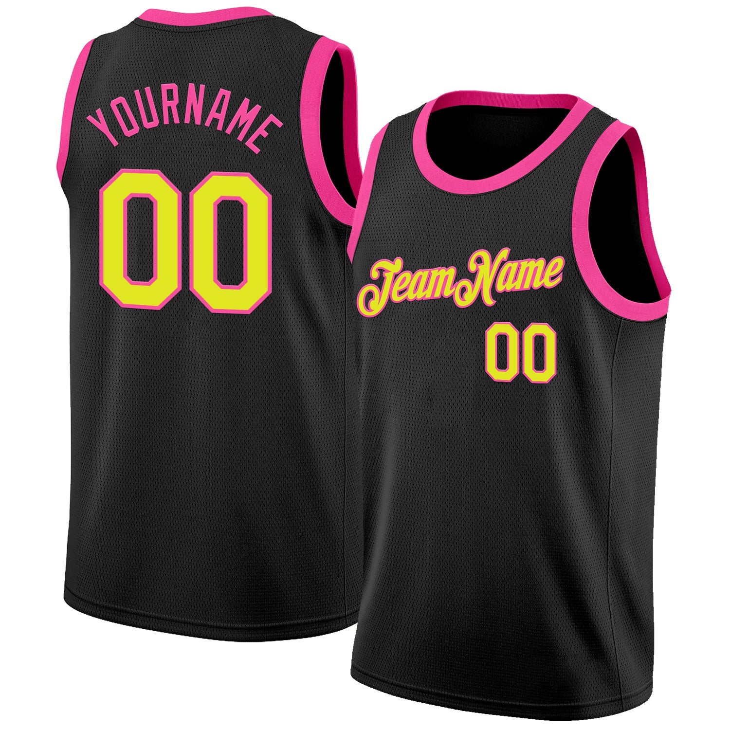 Custom Black Neon Yellow-Pink Authentic Basketball Jersey - Main View