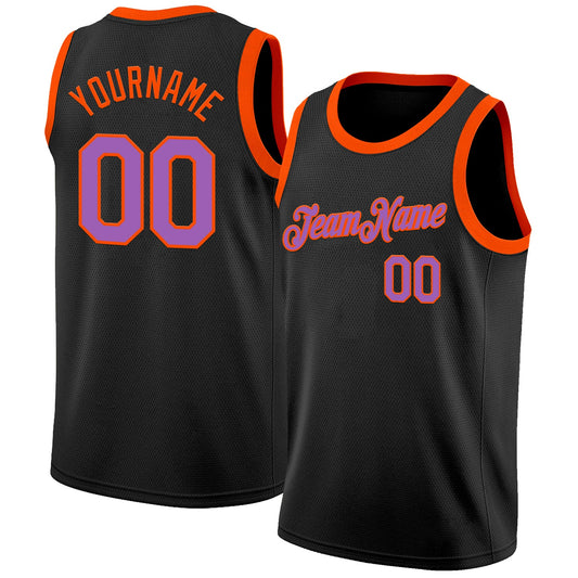 Custom Black Medium Purple-Orange Authentic Basketball Jersey - Main View