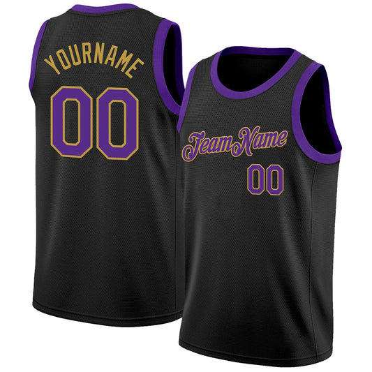 Custom Black Purple-Old Gold Authentic Basketball Jersey - Main View