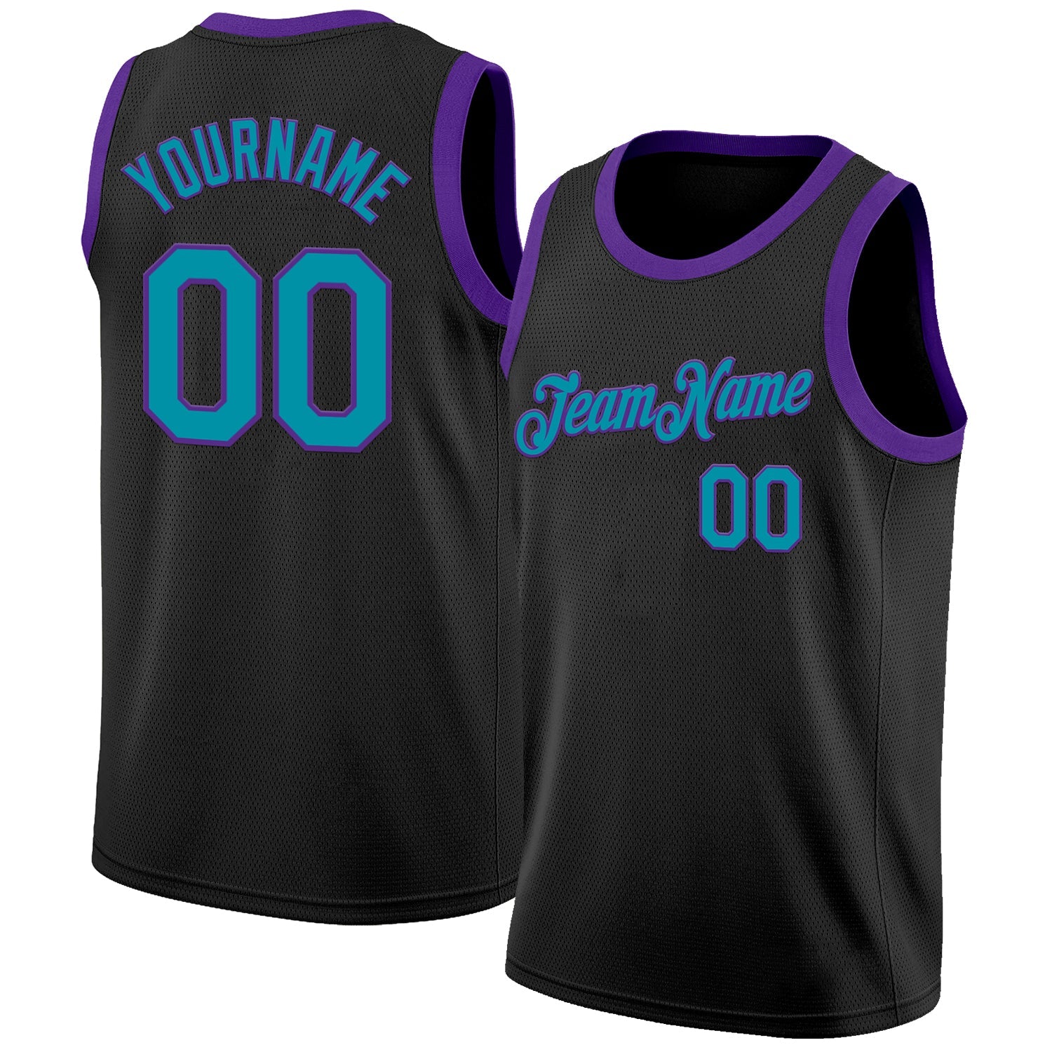 Custom Black Teal-Purple Authentic Basketball Jersey - Main View