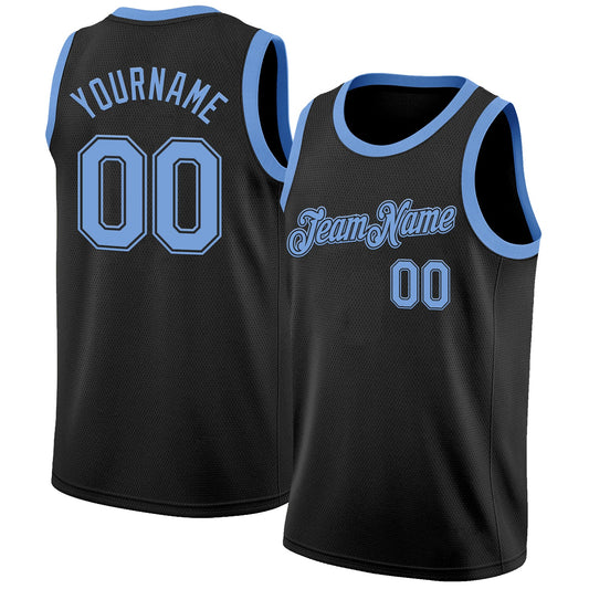 Custom Black Light Blue Authentic Basketball Jersey - Main View