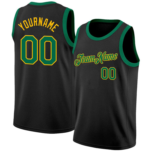 Custom Black Kelly Green-Gold Authentic Basketball Jersey - Main View
