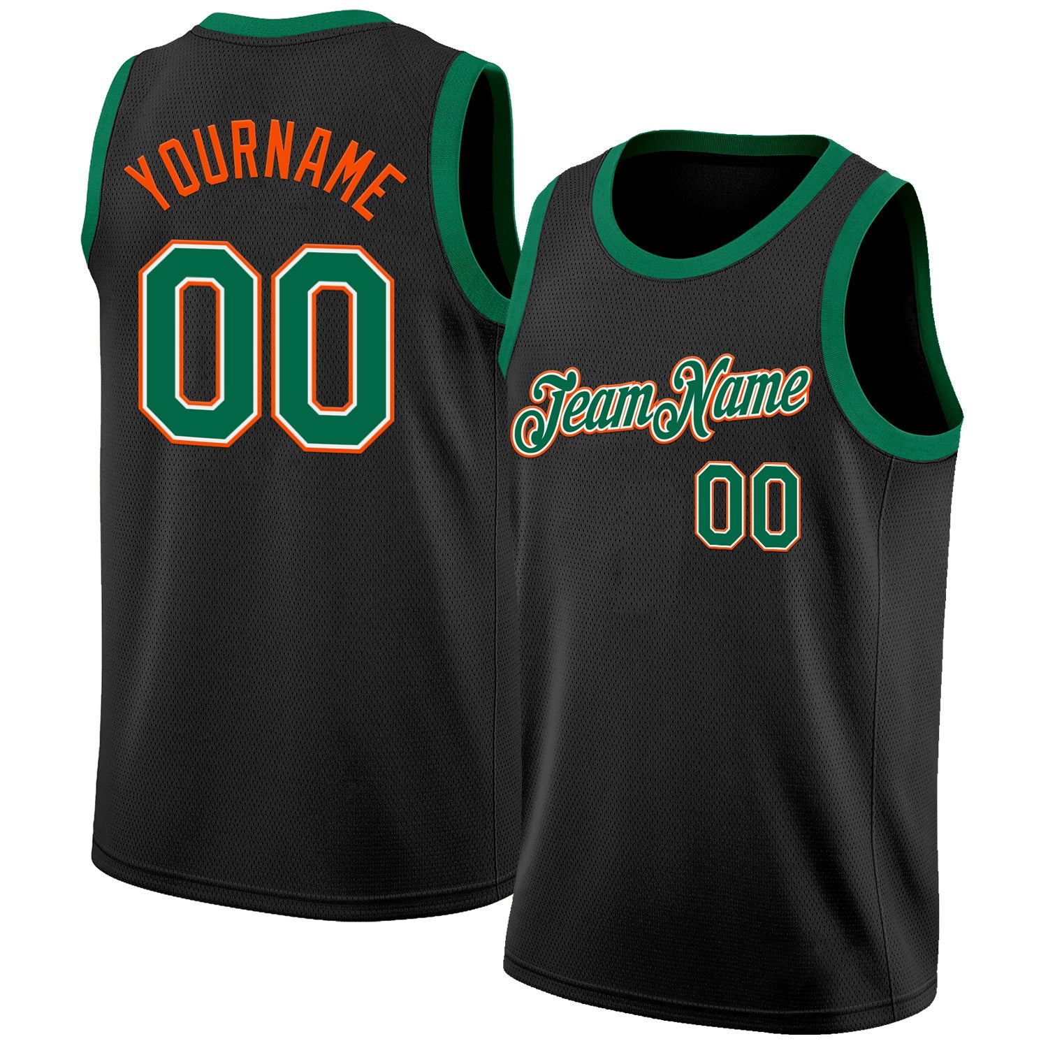 Custom Black Kelly Green White-Orange Authentic Basketball Jersey - Main View