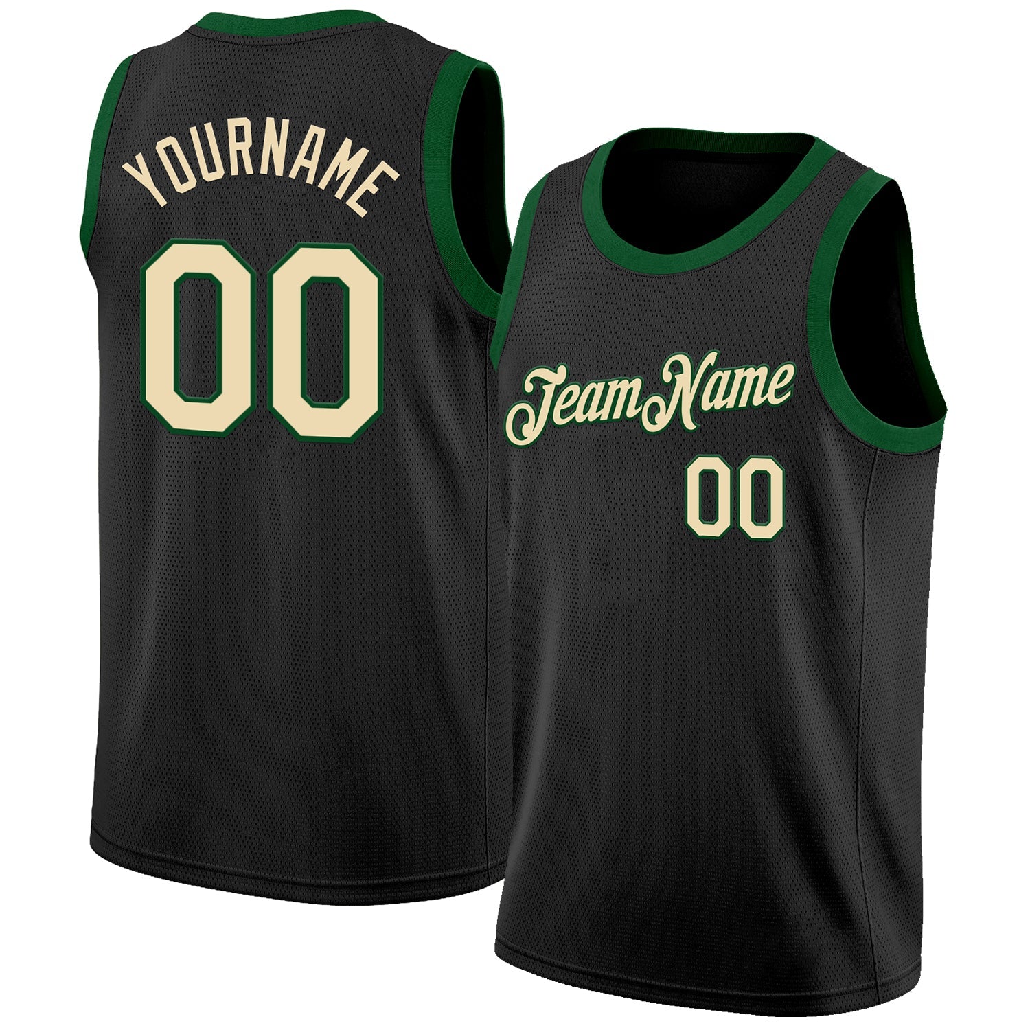 Custom Black Cream-Green Authentic Basketball Jersey - Main View
