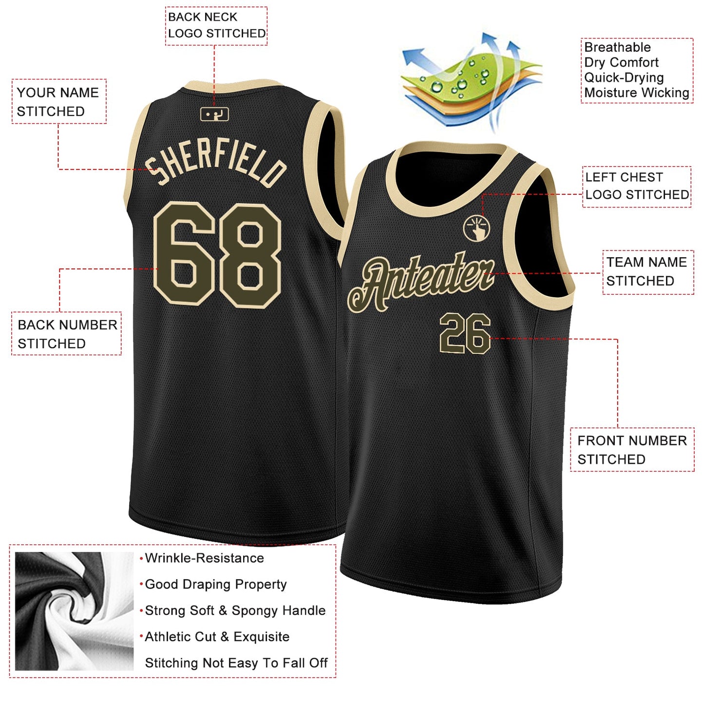 Custom Black Olive-Cream Authentic Basketball Jersey view 2