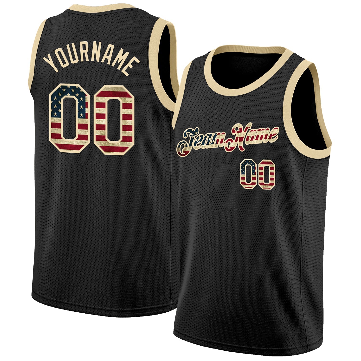 Custom Black Vintage USA Flag-Cream Authentic Basketball Jersey - Main View