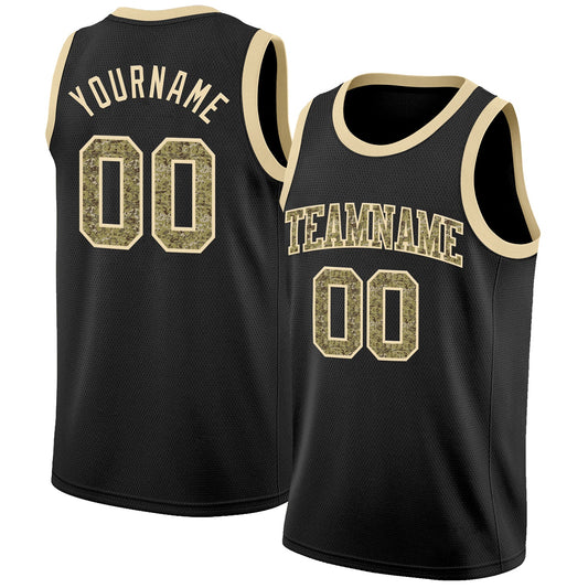 Custom Black Camo-Cream Authentic Basketball Jersey - Main View