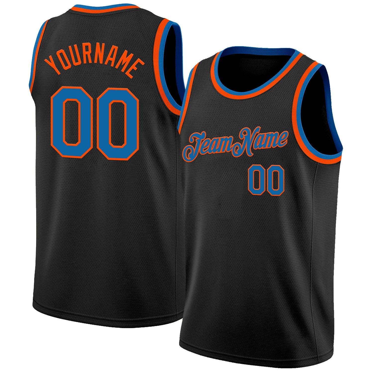 Custom Black Blue-Orange Authentic Basketball Jersey - Main View