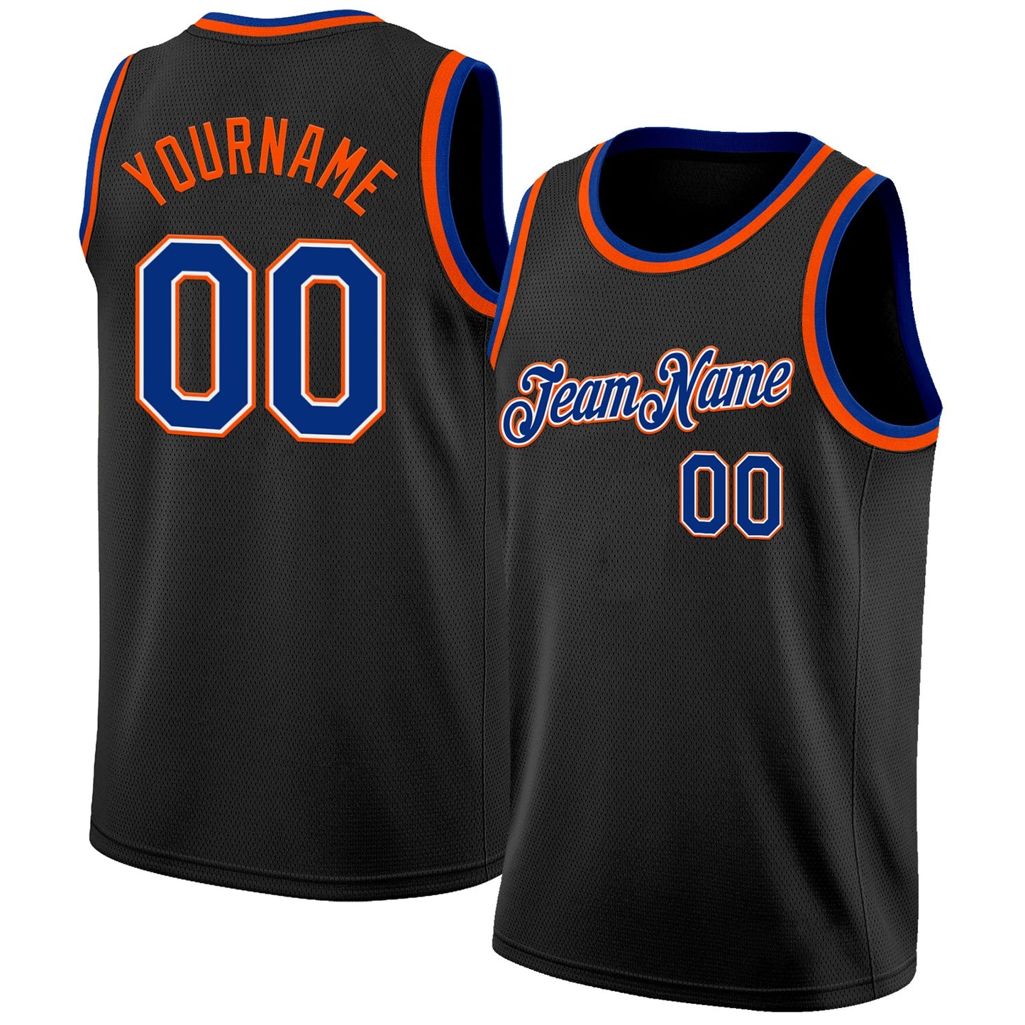 Custom Black Royal White-Orange Authentic Basketball Jersey - Main View