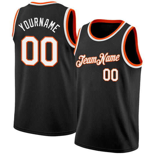Custom Black White-Orange Authentic Basketball Jersey - Main View