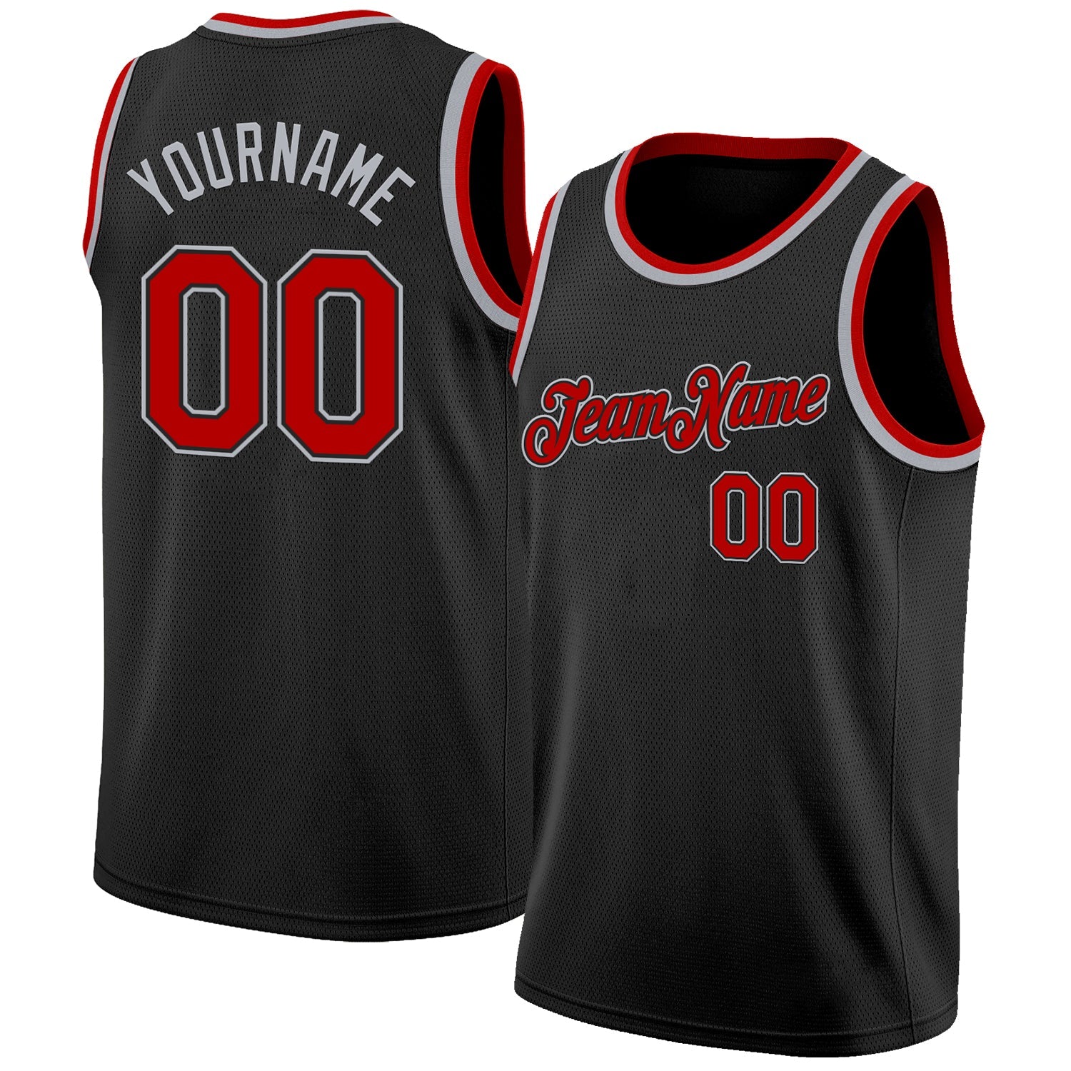 Custom Black Red-Gray Authentic Basketball Jersey - Main View