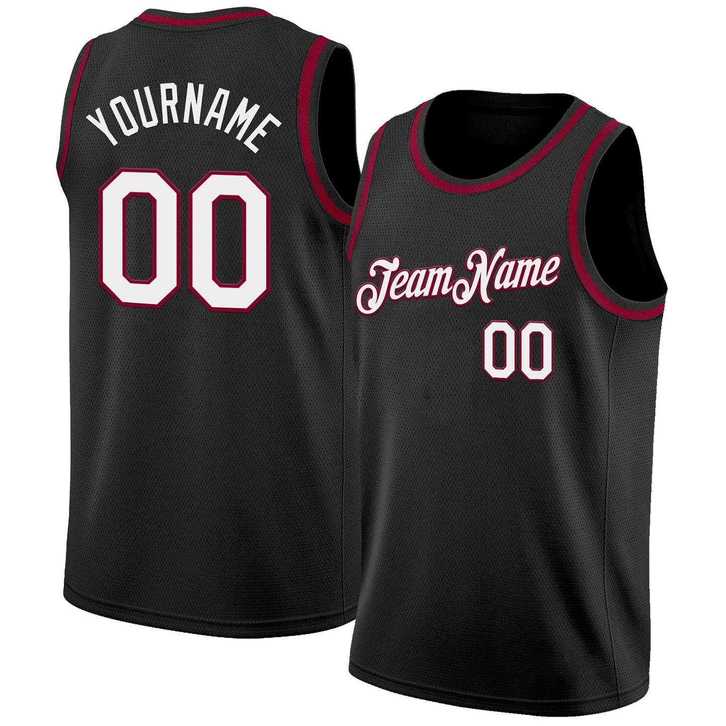 Custom Black White-Maroon Authentic Basketball Jersey - Main View