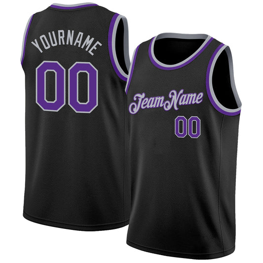 Custom Black Purple-Gray Authentic Basketball Jersey - Main View