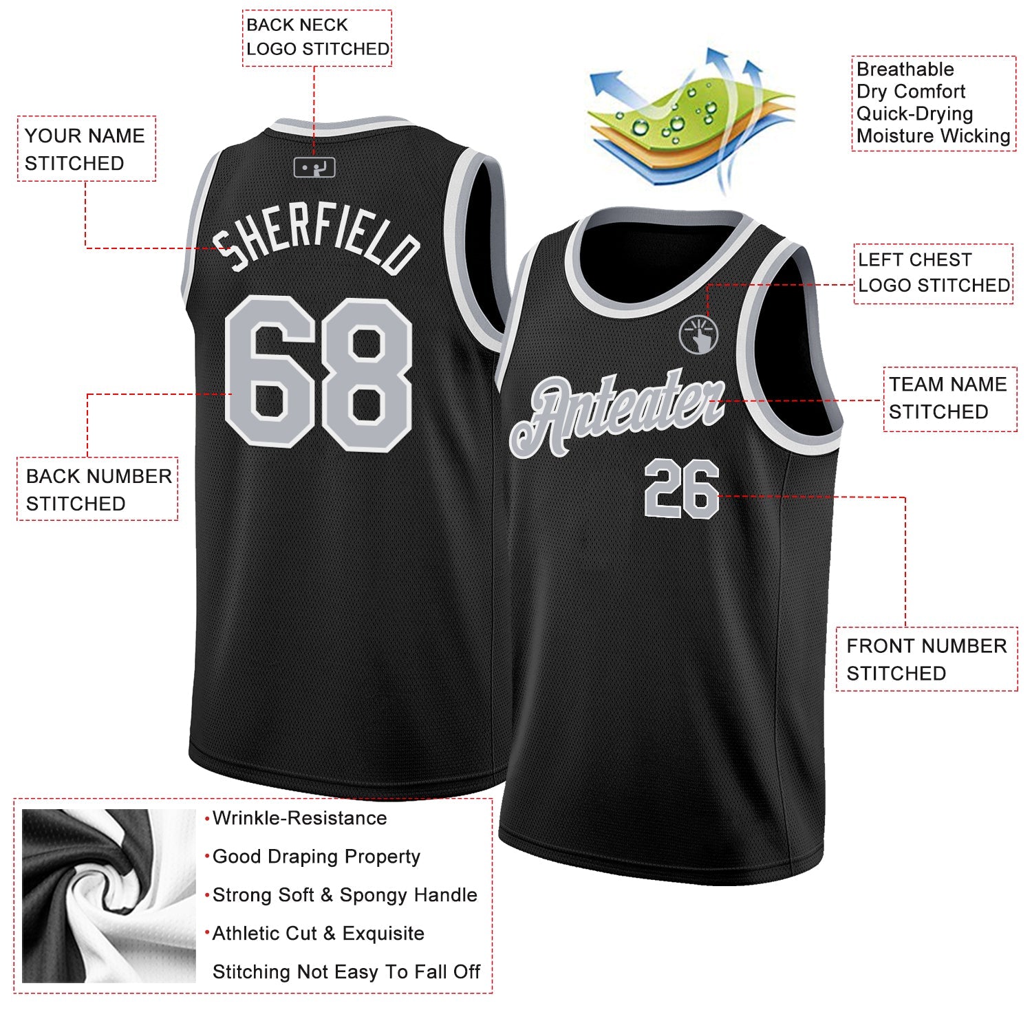 Custom Black Gray-White Authentic Basketball Jersey view 2