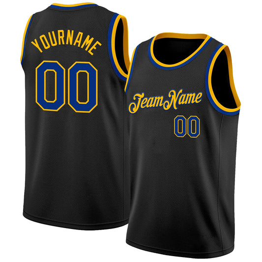 Custom Black Royal-Gold Authentic Basketball Jersey - Main View