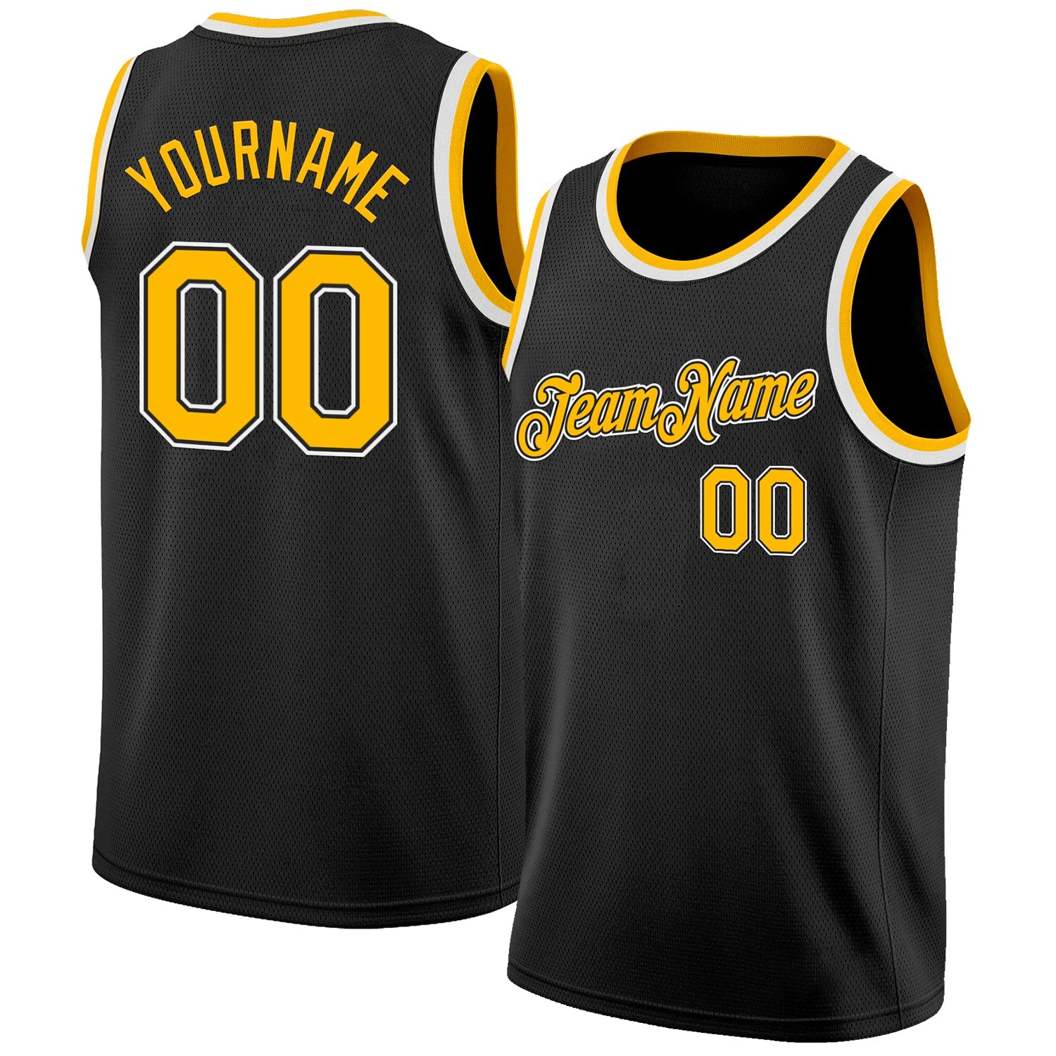 Custom Black Gold-White Authentic Basketball Jersey - Main View