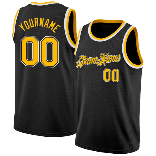 Custom Black Gold-White Authentic Basketball Jersey - Main View