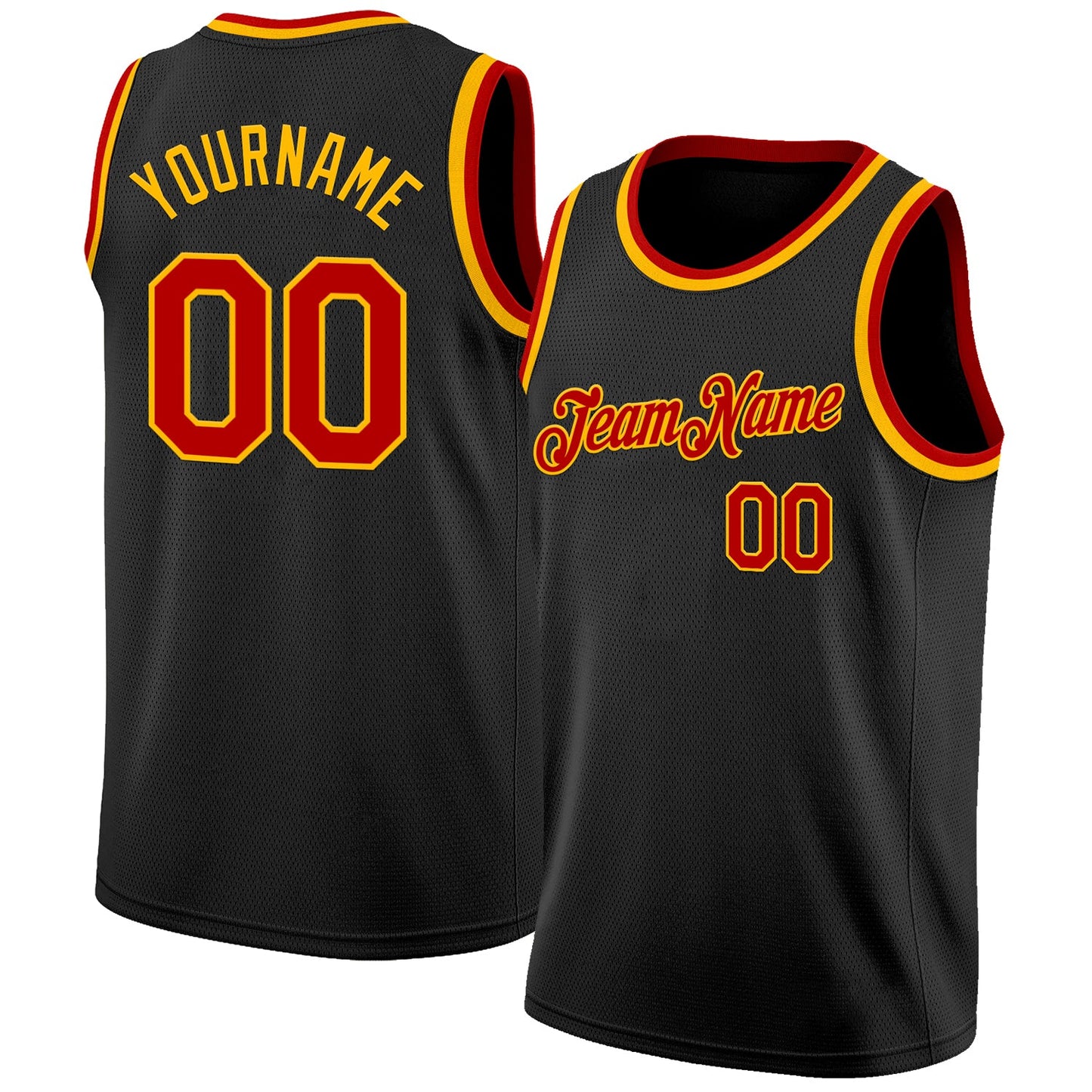 Custom Black Red-Gold Authentic Basketball Jersey - Main View