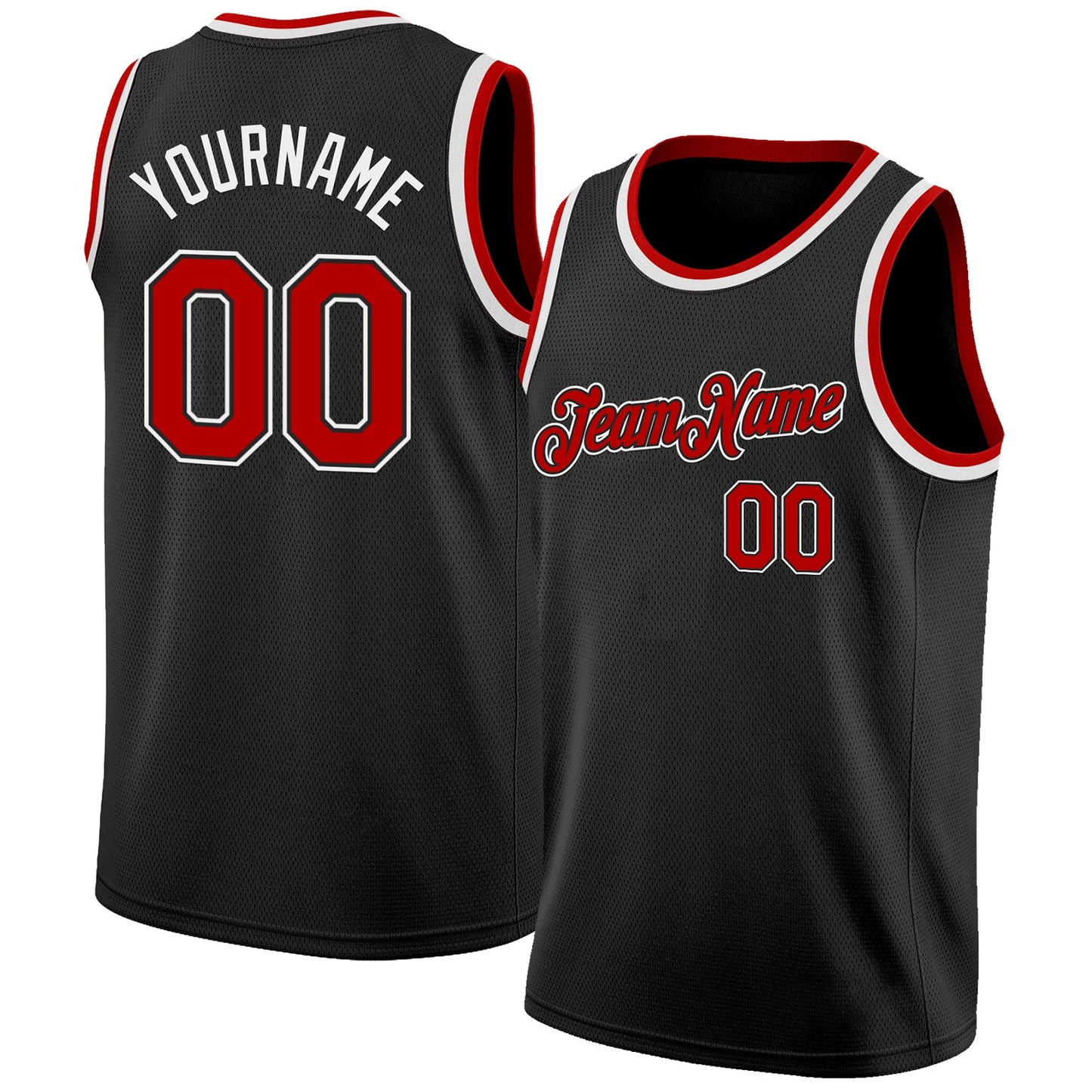 Custom Black Red-White Authentic Basketball Jersey - Main View