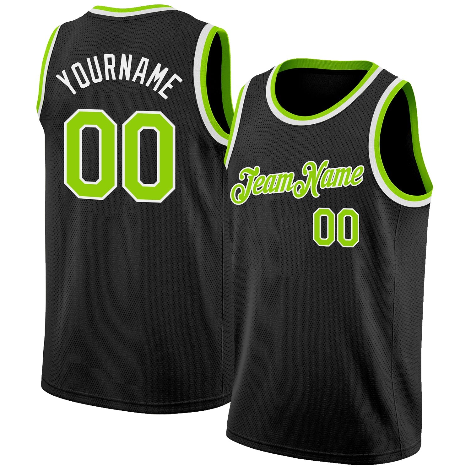 Custom Black Neon Green-White Authentic Basketball Jersey - Main View