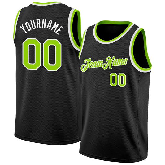 Custom Black Neon Green-White Authentic Basketball Jersey - Main View