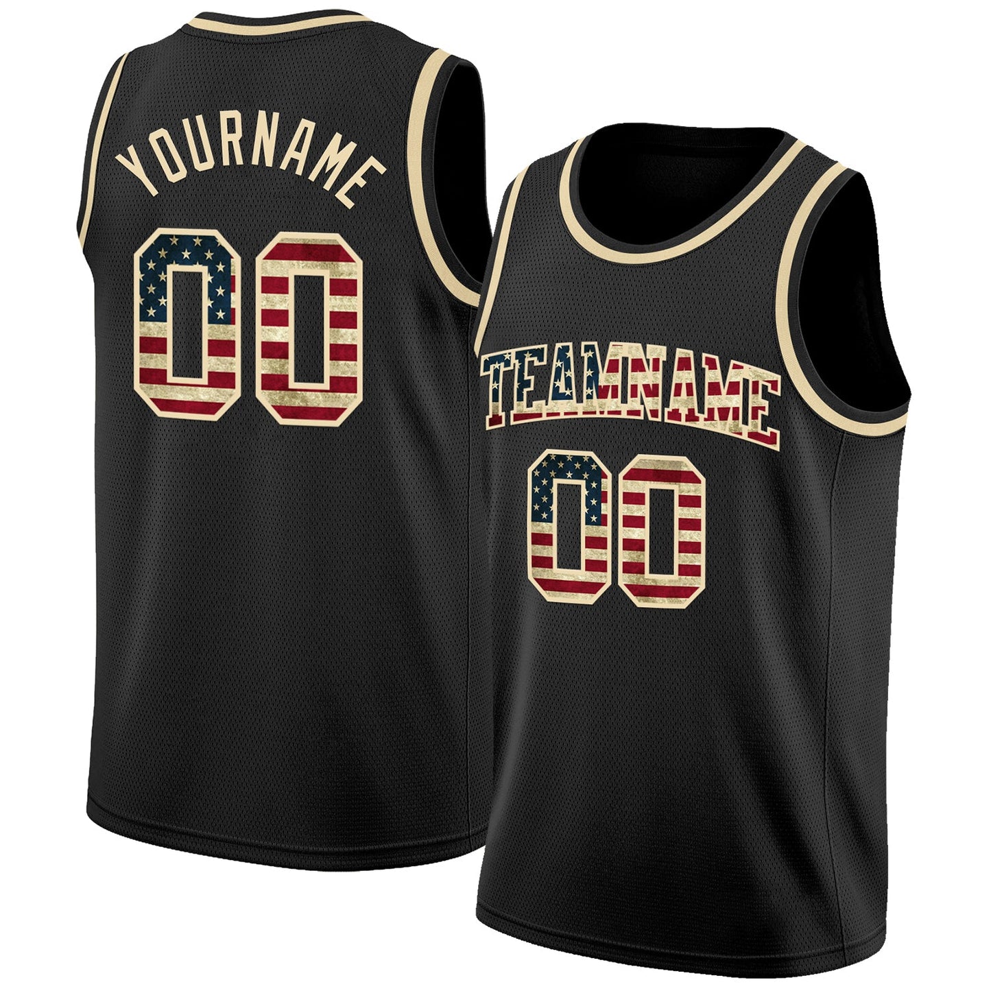 Custom Black Vintage USA Flag-Cream Authentic Basketball Jersey - Main View