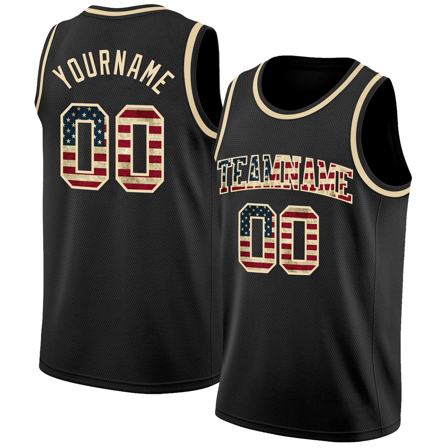 Custom Black Vintage USA Flag-Cream Authentic Basketball Jersey - Main View