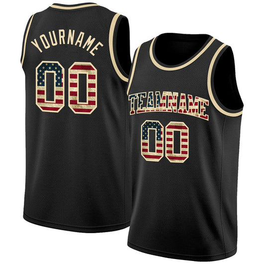Custom Black Vintage USA Flag-Cream Authentic Basketball Jersey - Main View