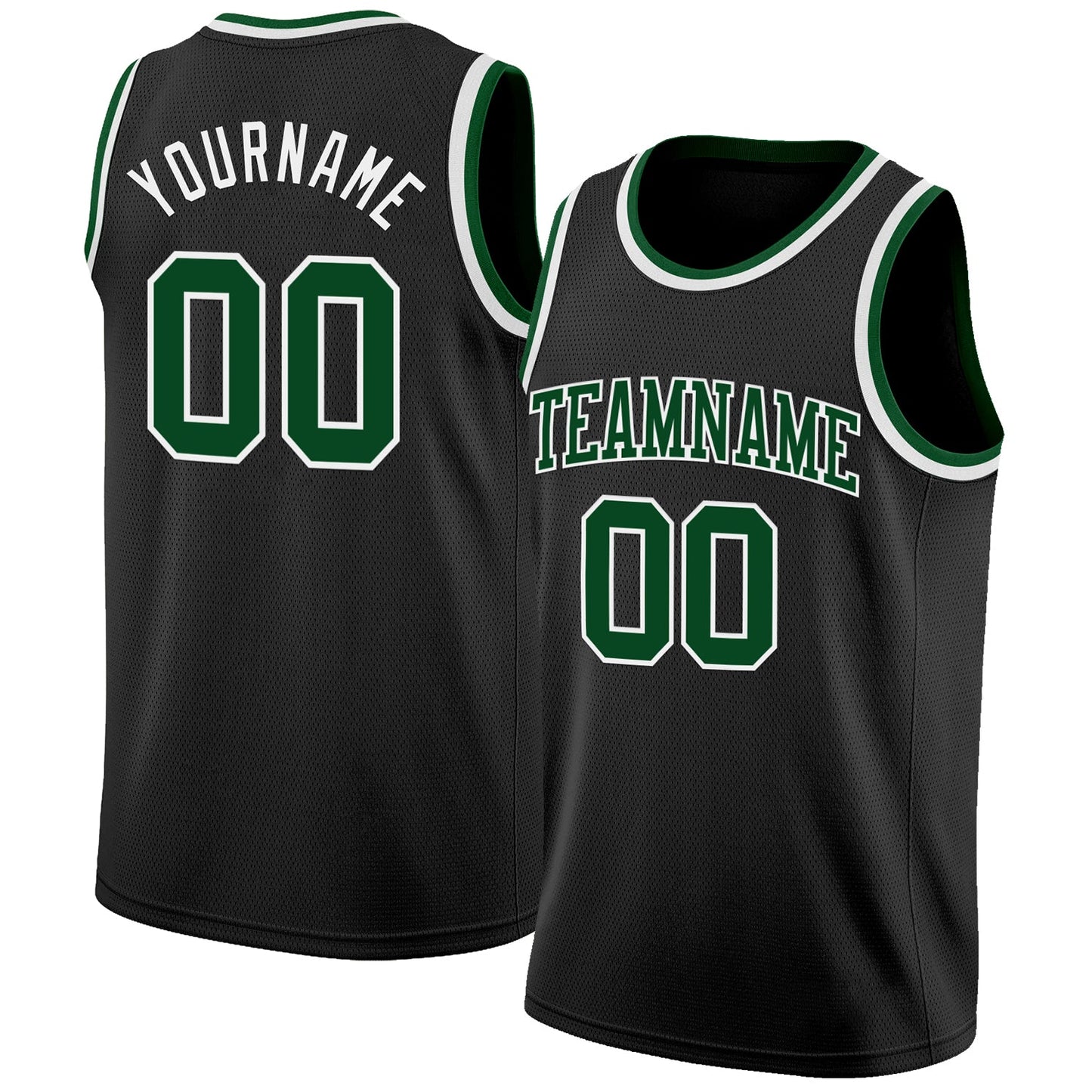 Custom Black Green-White Authentic Basketball Jersey - Main View