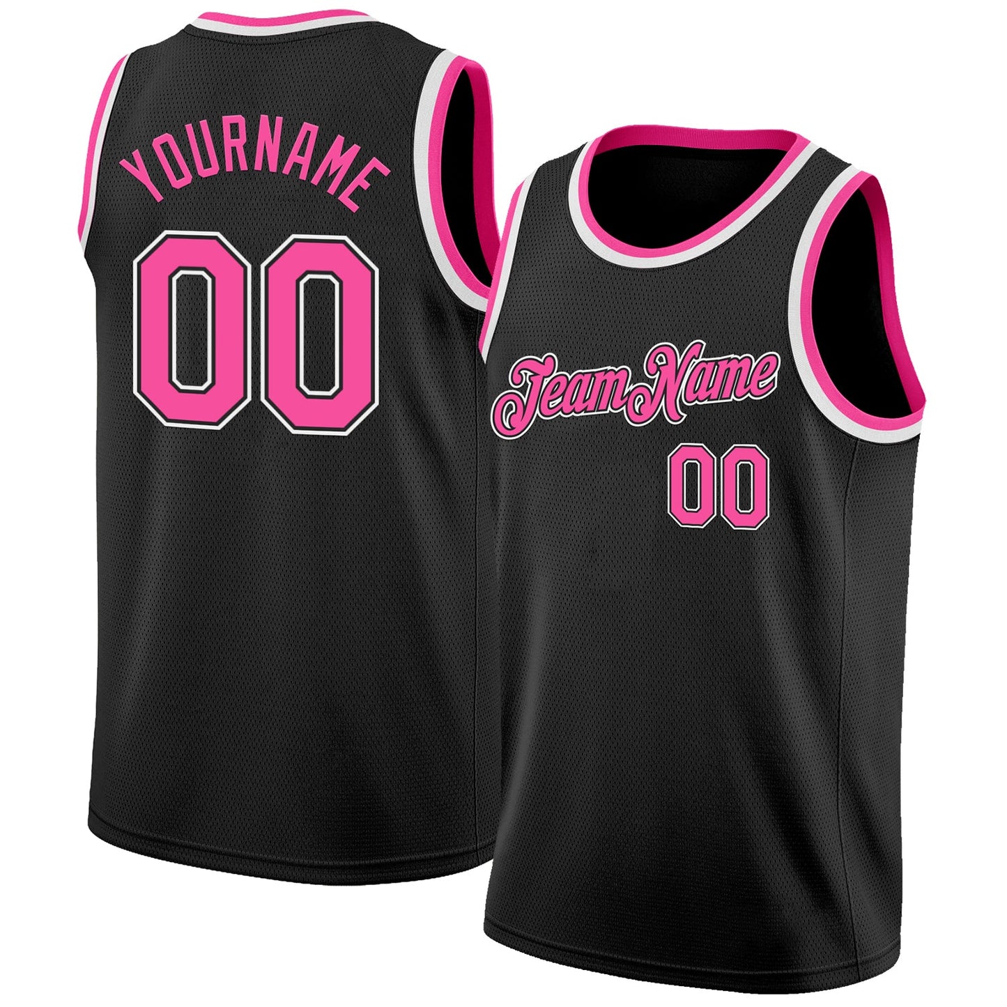 Custom Black Pink-White Authentic Basketball Jersey - Main View