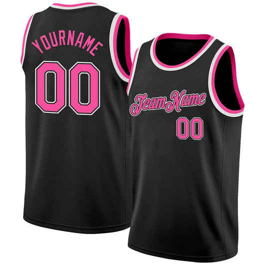 Custom Black Pink-White Authentic Basketball Jersey - Main View