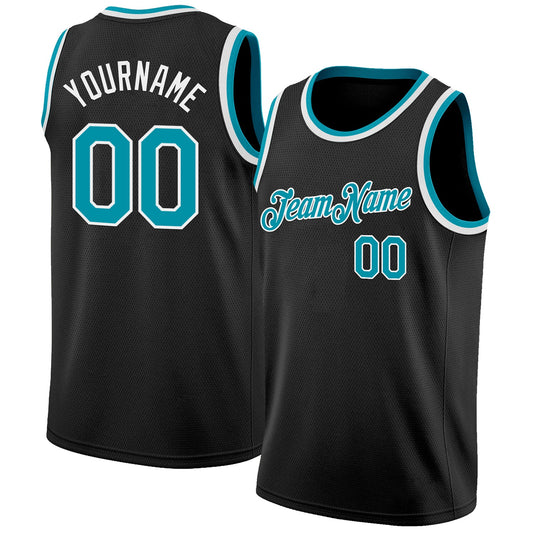 Custom Black Teal-White Authentic Basketball Jersey - Main View