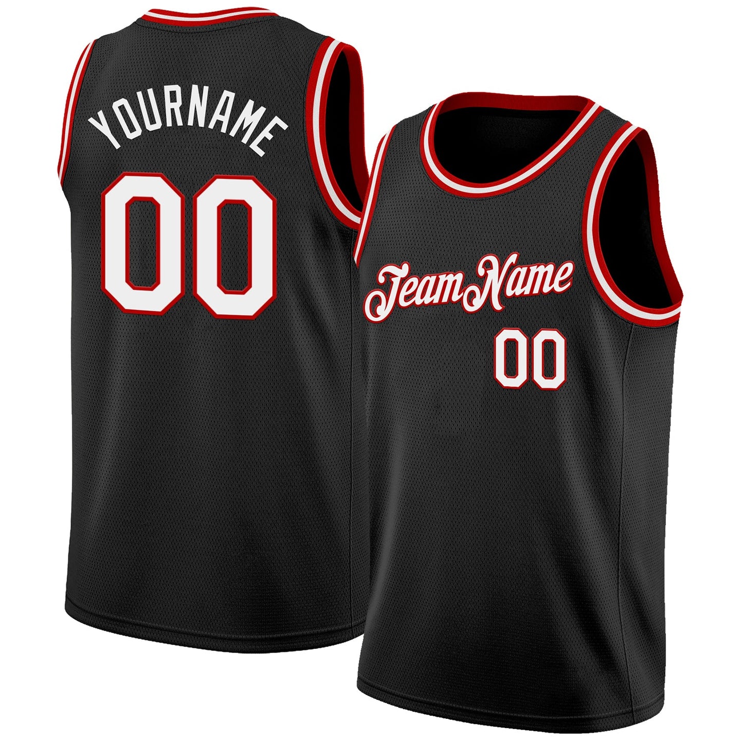 Custom Black White-Red Authentic Basketball Jersey - Main View