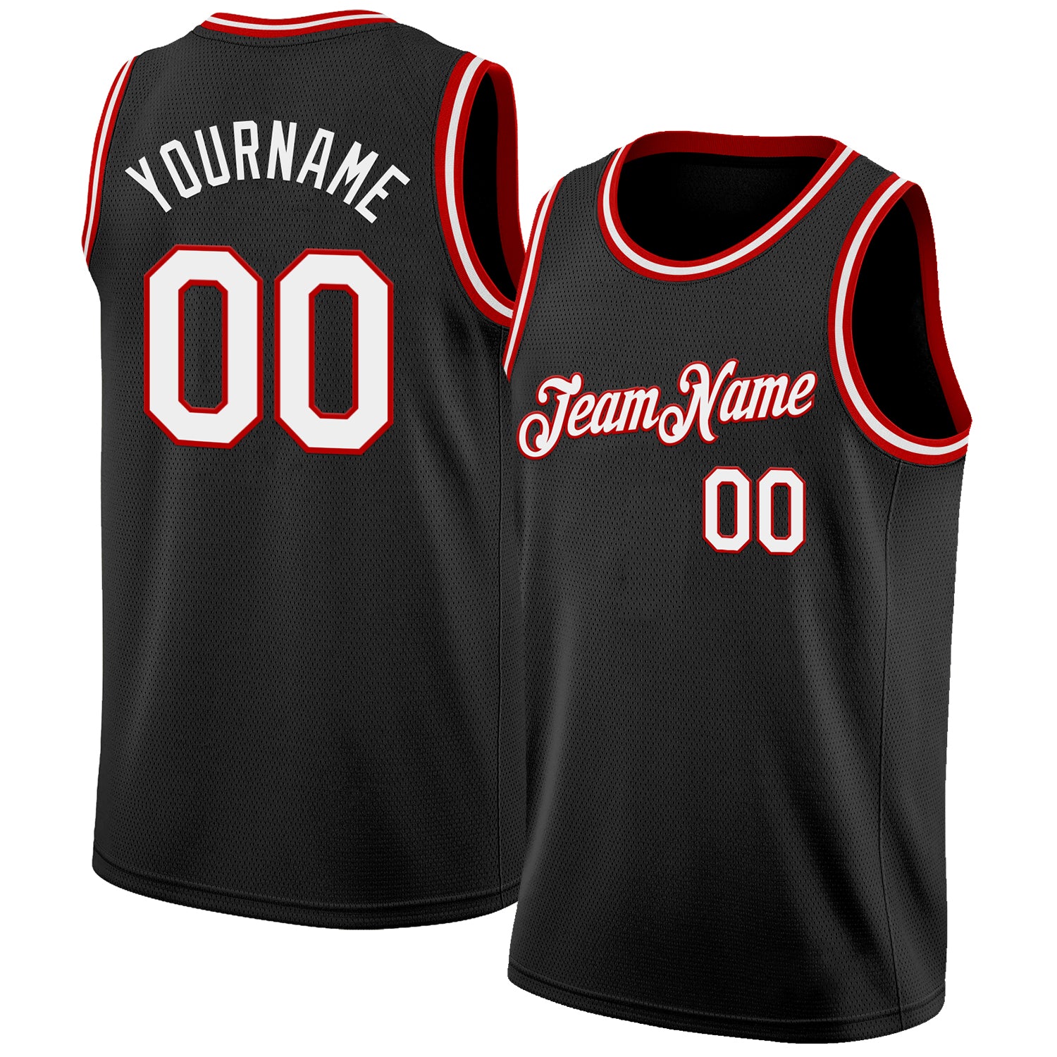 Custom Black White-Red Authentic Basketball Jersey - Main View