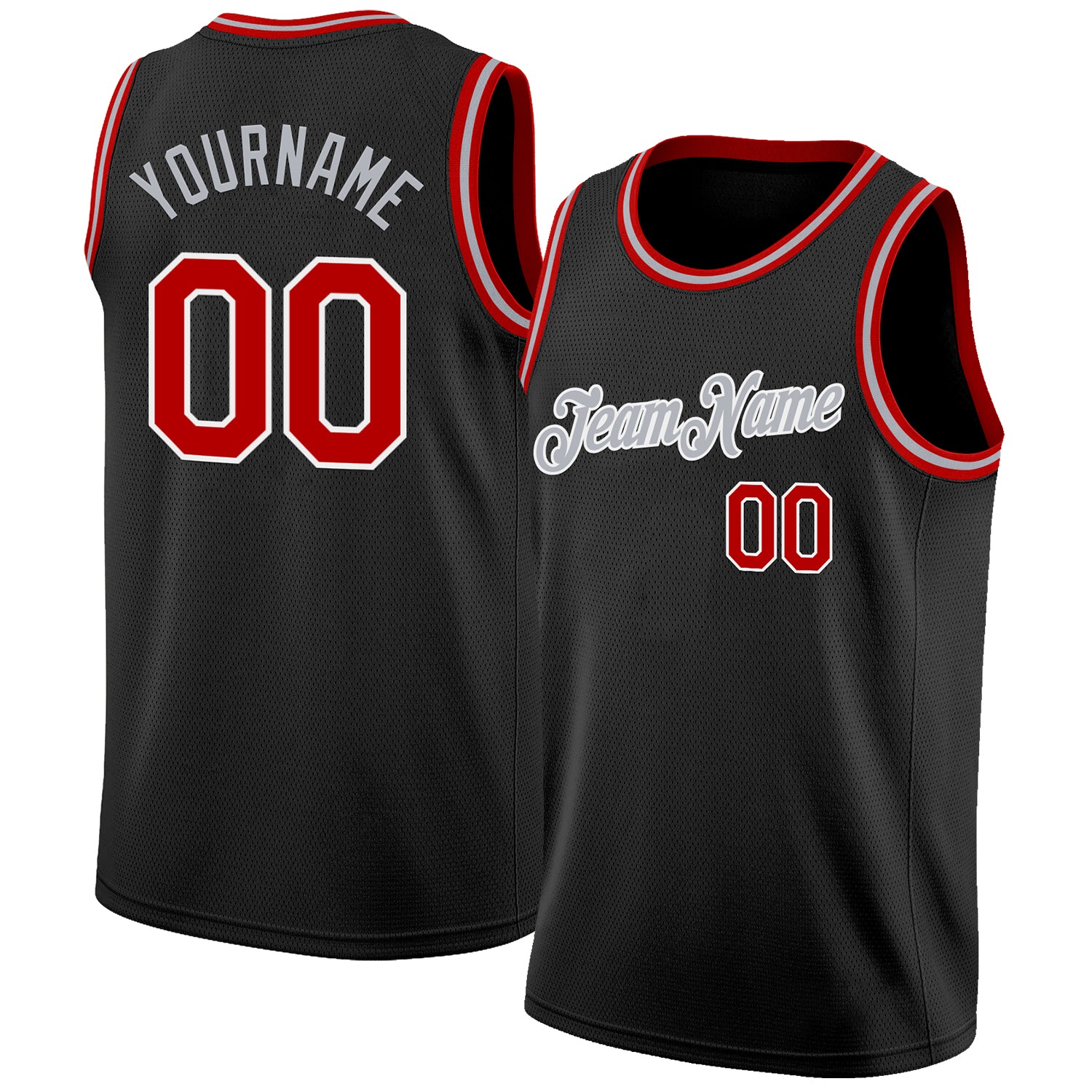 Custom Black Red White-Gray Authentic Basketball Jersey - Main View