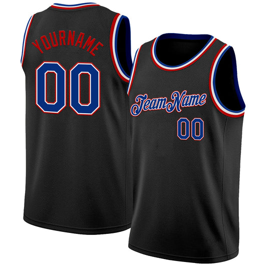 Custom Black Royal White-Red Authentic Basketball Jersey - Main View