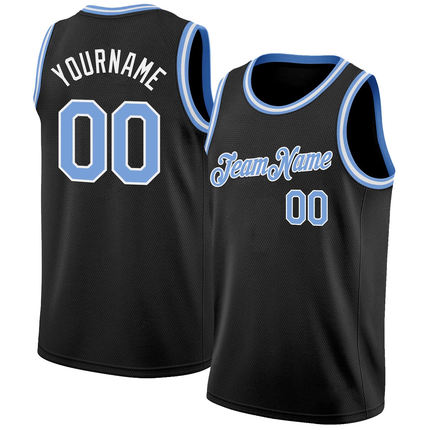 Custom Black Light Blue-White Authentic Basketball Jersey - Main View
