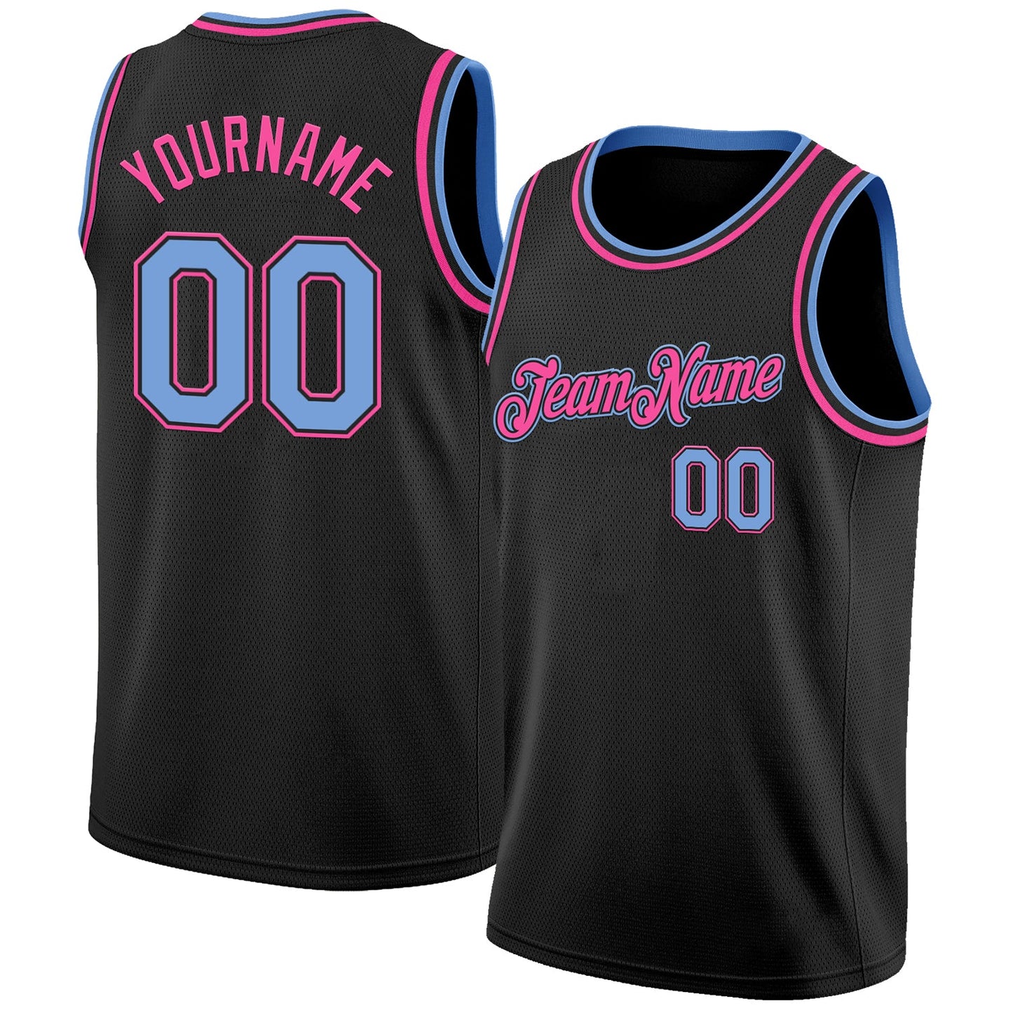 Custom Black Light Blue-Pink Authentic Basketball Jersey - Main View