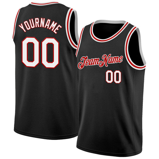 Custom Black White-Red Authentic Basketball Jersey - Main View