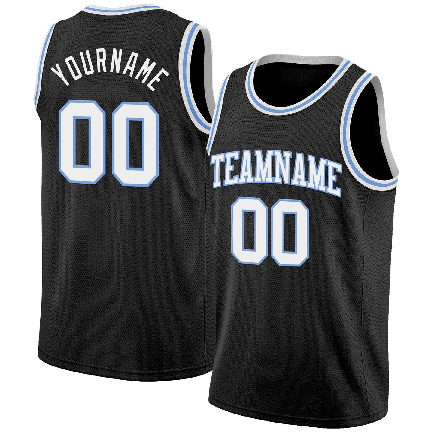 Custom Black White-Light Blue Authentic Basketball Jersey - Main View