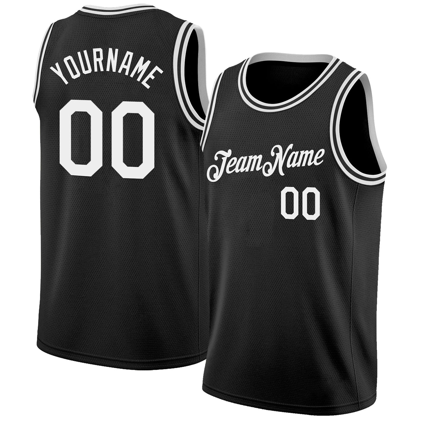 Custom Black White Authentic Basketball Jersey - Main View