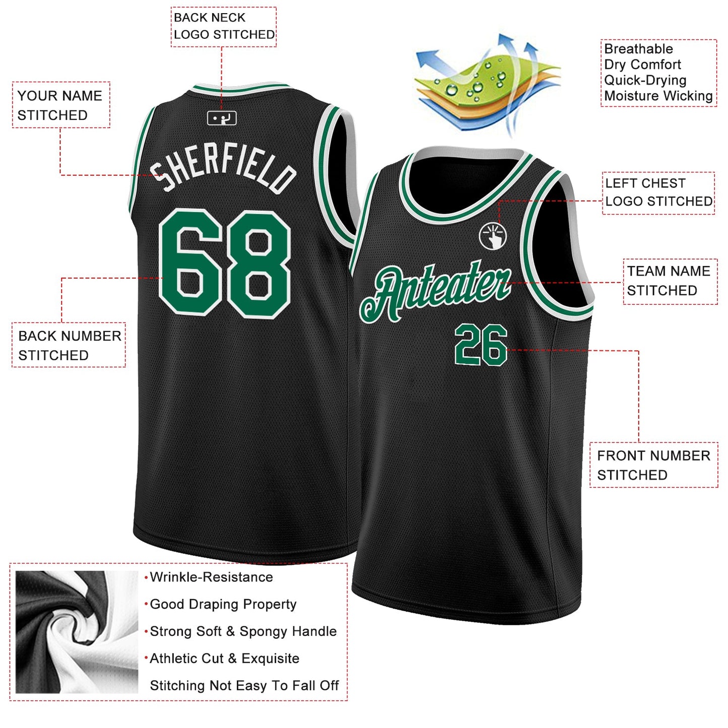 Custom Black Kelly Green-White Authentic Basketball Jersey view 2