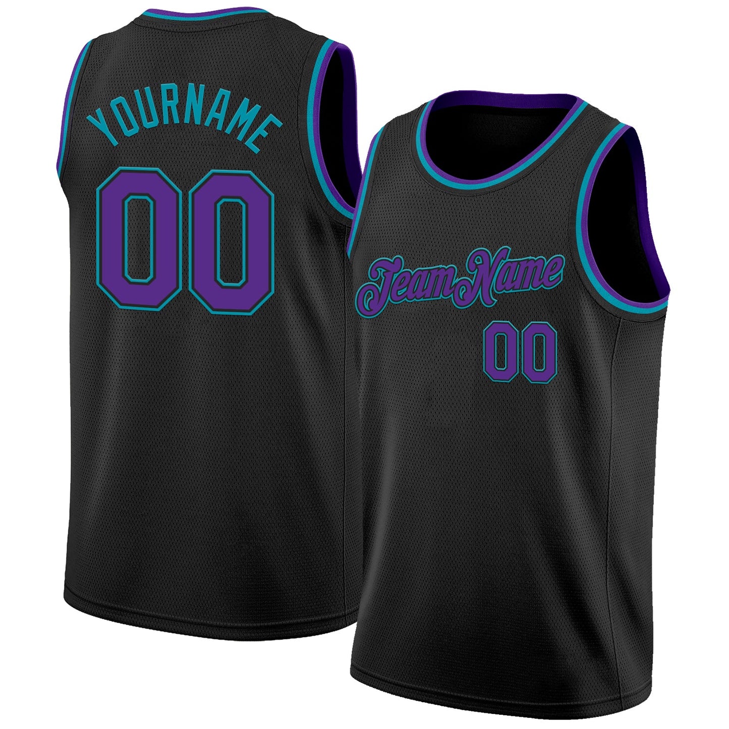 Custom Black Purple-Teal Authentic Basketball Jersey - Main View